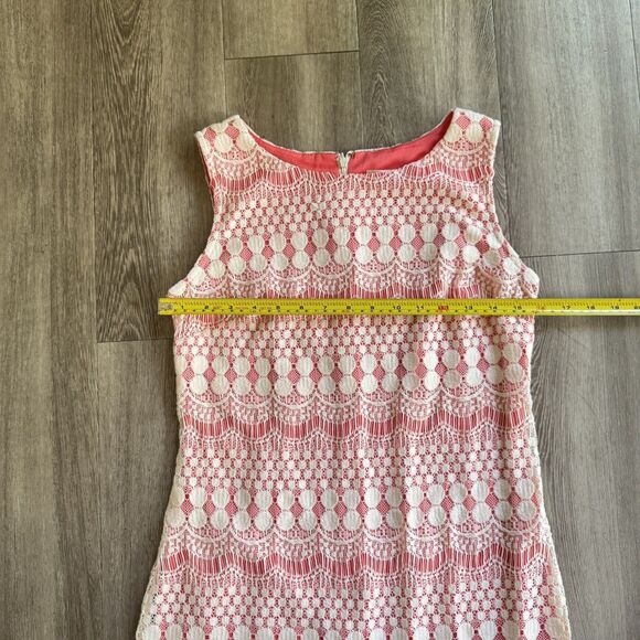 Eliza J Dress Size 2 Coral & White Balletcore Lace Coquette Boho Fringe Roaring - Picture 8 of 13